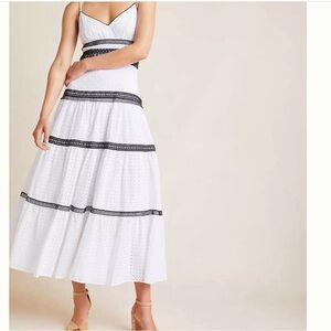 Anthropologie JILL Jill Stuart Marque Eyelet White & Black Maxi Dress Size: 4